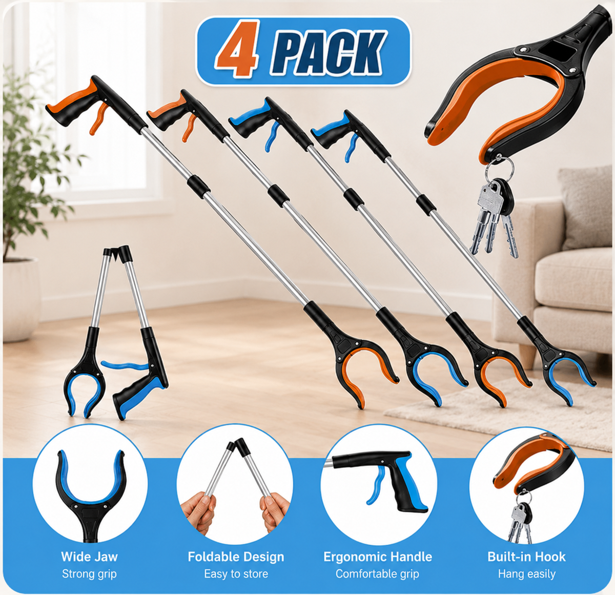 4Pcs Foldable Rotating Reacher Grabbers